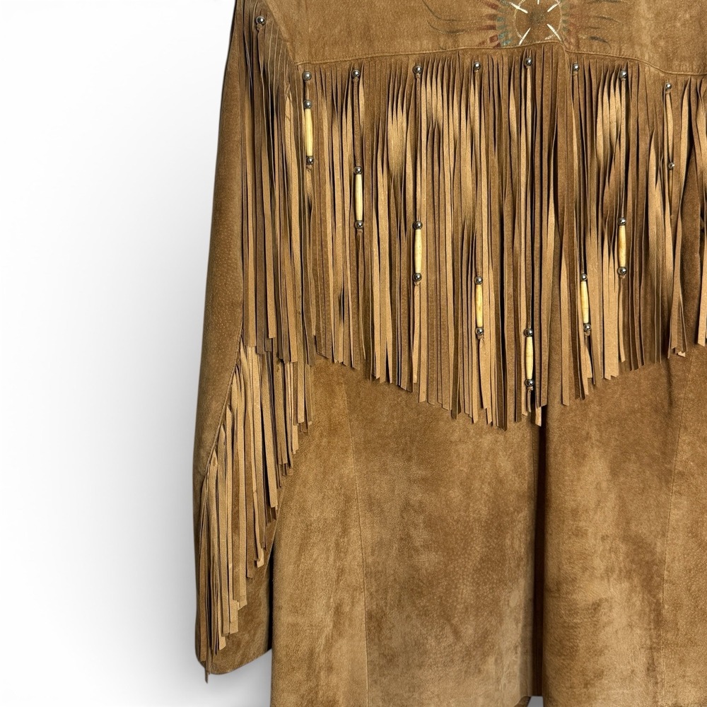 PATRICIA WOLF Suede Fringe Jacket Hand Painted Western Cowgirl Boho Luxe XL - Picture 4 of 14